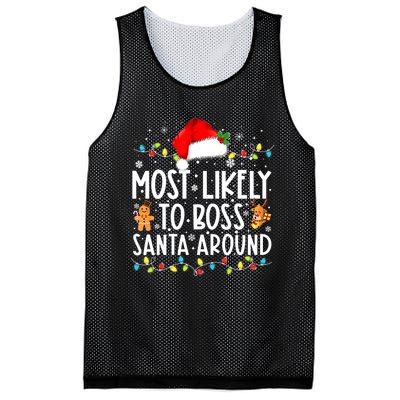 Most Likely To Boss Santa Around Funny Christmas Santa Hat Mesh Reversible Basketball Jersey Tank