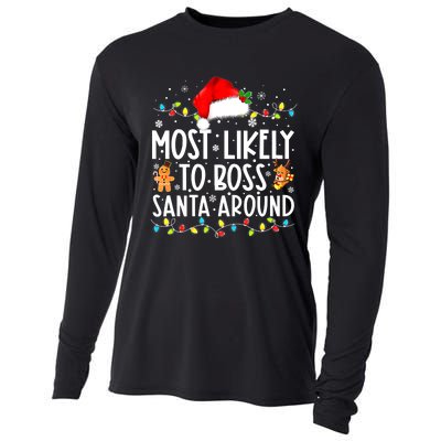 Most Likely To Boss Santa Around Funny Christmas Santa Hat Cooling Performance Long Sleeve Crew