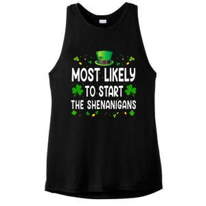 Most Likely To Start The Shenanigans Funny St Patricks Day Ladies PosiCharge Tri-Blend Wicking Tank