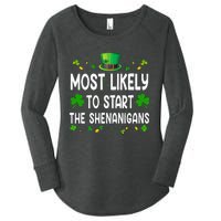 Most Likely To Start The Shenanigans Funny St Patricks Day Women's Perfect Tri Tunic Long Sleeve Shirt