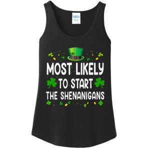 Most Likely To Start The Shenanigans Funny St Patricks Day Ladies Essential Tank