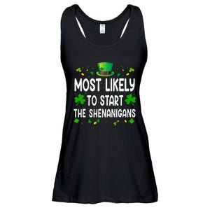 Most Likely To Start The Shenanigans Funny St Patricks Day Ladies Essential Flowy Tank