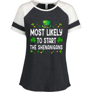 Most Likely To Start The Shenanigans Funny St Patricks Day Enza Ladies Jersey Colorblock Tee