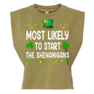 Most Likely To Start The Shenanigans Funny St Patricks Day Garment-Dyed Women's Muscle Tee