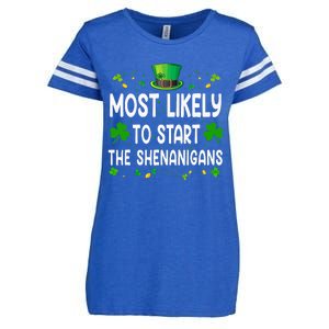 Most Likely To Start The Shenanigans Funny St Patricks Day Enza Ladies Jersey Football T-Shirt