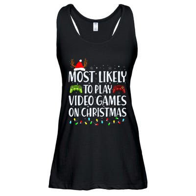 Most Likely To Play Video Game On Christmas Santa Gaming  Ladies Essential Flowy Tank