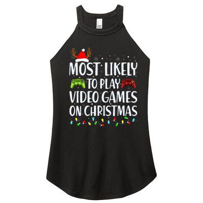 Most Likely To Play Video Game On Christmas Santa Gaming  Women’s Perfect Tri Rocker Tank