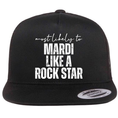 Most Likely To Mardi Like A Rock Star Mardi Gras Party Flatbill Hat