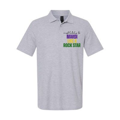 Most Likely To Mardi Like A Rock Star Mardi Gras Party Softstyle Adult Sport Polo