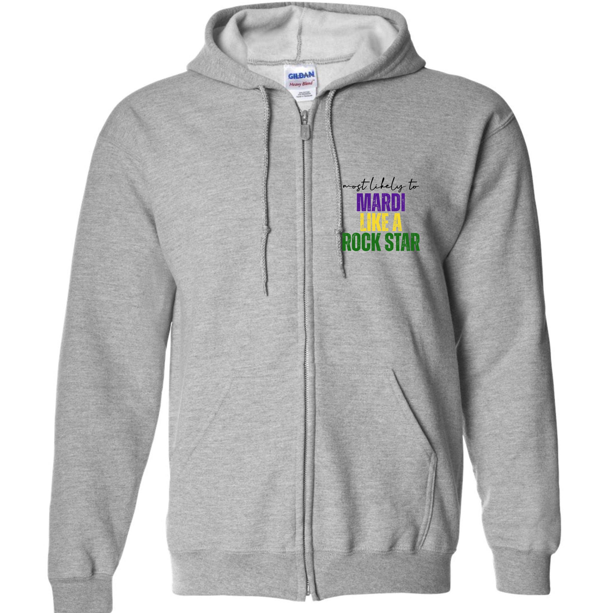 Most Likely To Mardi Like A Rock Star Mardi Gras Party Full Zip Hoodie