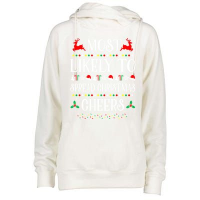 Most Likely To Spread Christmas Cheers Family Christmas Gift Womens Funnel Neck Pullover Hood