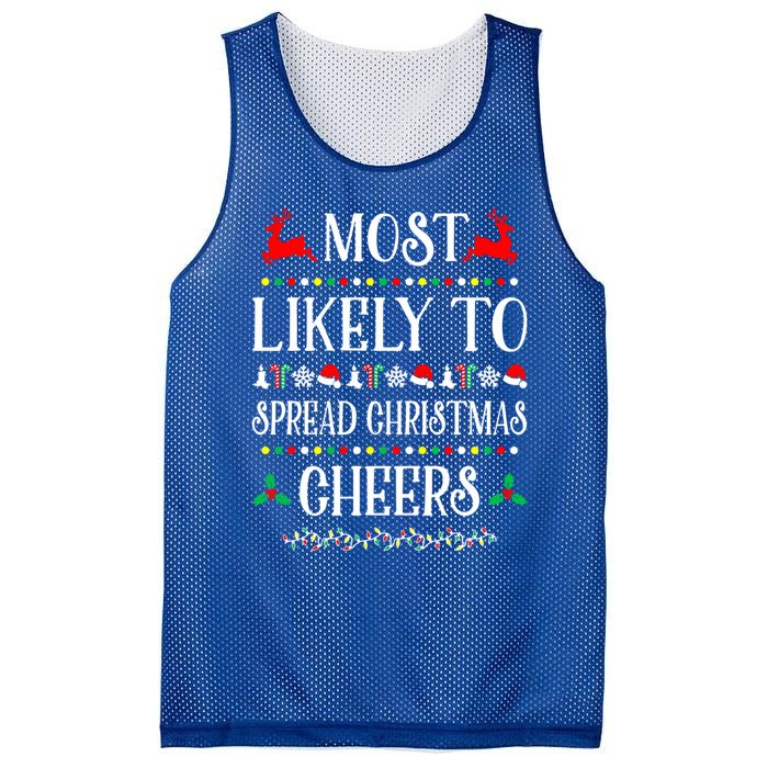 Most Likely To Spread Christmas Cheers Family Christmas Gift Mesh Reversible Basketball Jersey Tank