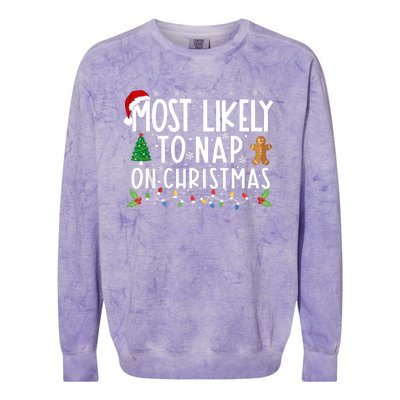 Most Likely To Nap On Christmas Funny Family Christmas Colorblast Crewneck Sweatshirt