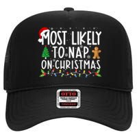 Most Likely To Nap On Christmas Funny Family Christmas High Crown Mesh Back Trucker Hat