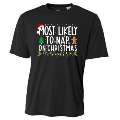 Most Likely To Nap On Christmas Funny Family Christmas Cooling Performance Crew T-Shirt