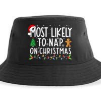 Most Likely To Nap On Christmas Funny Family Christmas Sustainable Bucket Hat