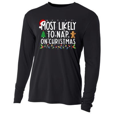 Most Likely To Nap On Christmas Funny Family Christmas Cooling Performance Long Sleeve Crew