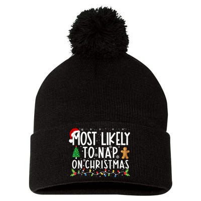 Most Likely To Nap On Christmas Funny Family Christmas Pom Pom 12in Knit Beanie