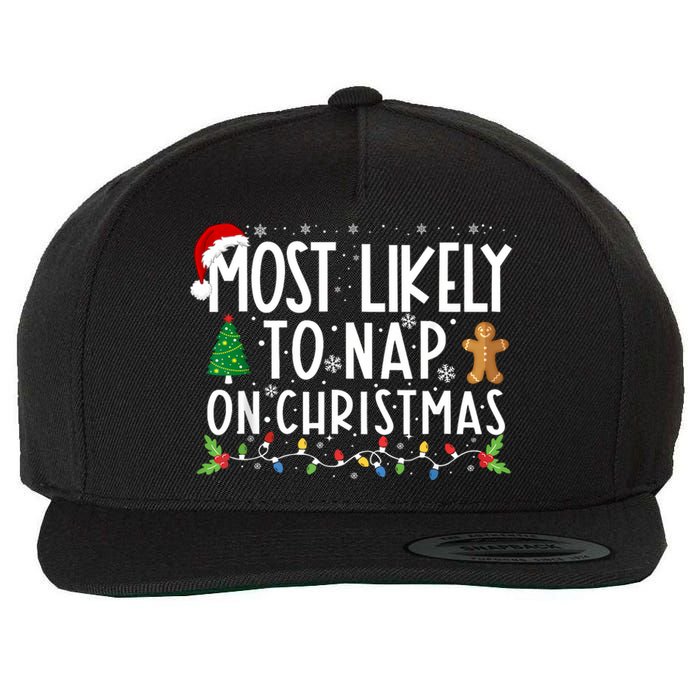 Most Likely To Nap On Christmas Funny Family Christmas Wool Snapback Cap