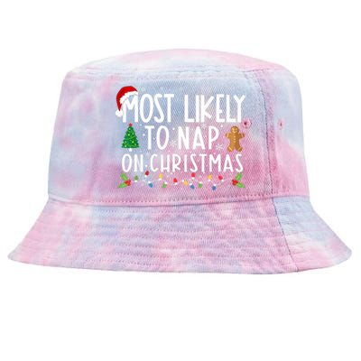 Most Likely To Nap On Christmas Funny Family Christmas Tie-Dyed Bucket Hat