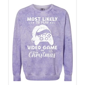 Most Likely To Play Video Games On Christmas Funny Gamer  Colorblast Crewneck Sweatshirt