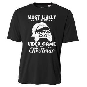 Most Likely To Play Video Games On Christmas Funny Gamer  Cooling Performance Crew T-Shirt