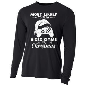 Most Likely To Play Video Games On Christmas Funny Gamer  Cooling Performance Long Sleeve Crew