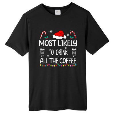 Most Likely To Drink All The Coffee Christmas Family Tall Fusion ChromaSoft Performance T-Shirt