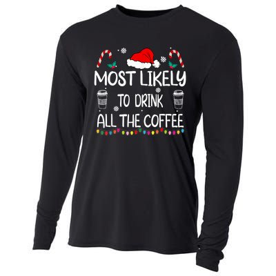 Most Likely To Drink All The Coffee Christmas Family Cooling Performance Long Sleeve Crew