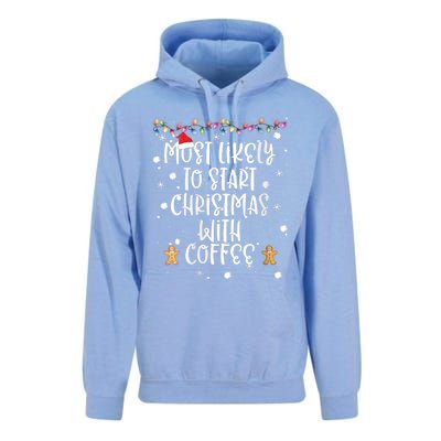 Most Likely To Start Christmas With Coffee Family Matching Unisex Surf Hoodie