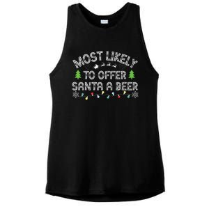 Most Likely To Offer Santa A Beer Funny Drinking Christmas Ladies PosiCharge Tri-Blend Wicking Tank