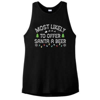 Most Likely To Offer Santa A Beer Funny Drinking Christmas Ladies PosiCharge Tri-Blend Wicking Tank