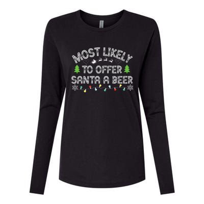 Most Likely To Offer Santa A Beer Funny Drinking Christmas Womens Cotton Relaxed Long Sleeve T-Shirt