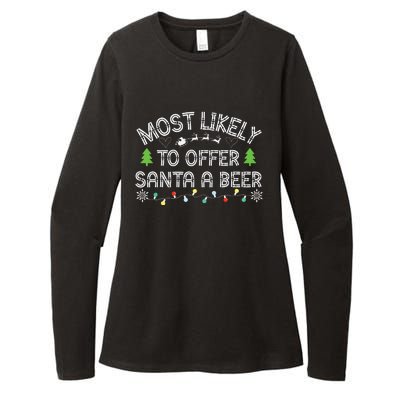 Most Likely To Offer Santa A Beer Funny Drinking Christmas Womens CVC Long Sleeve Shirt