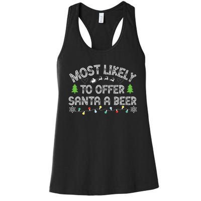 Most Likely To Offer Santa A Beer Funny Drinking Christmas Women's Racerback Tank