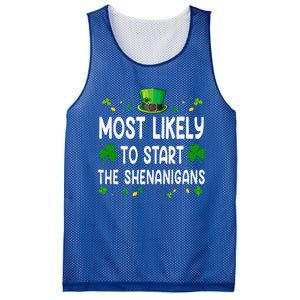 Most Likely To Start The Shenanigans Funny St Patricks Day Mesh Reversible Basketball Jersey Tank