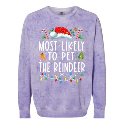 Most Likely To Pet The Reindeer Funny Christmas Pajamas Colorblast Crewneck Sweatshirt