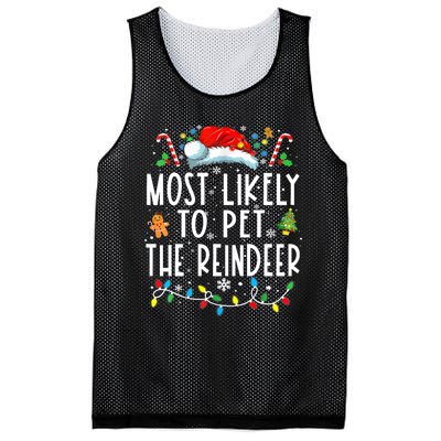 Most Likely To Pet The Reindeer Funny Christmas Pajamas Mesh Reversible Basketball Jersey Tank