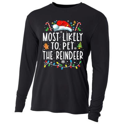 Most Likely To Pet The Reindeer Funny Christmas Pajamas Cooling Performance Long Sleeve Crew