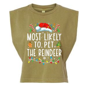 Most Likely To Pet The Reindeer Funny Christmas Pajamas Garment-Dyed Women's Muscle Tee