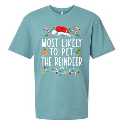 Most Likely To Pet The Reindeer Funny Christmas Pajamas Sueded Cloud Jersey T-Shirt