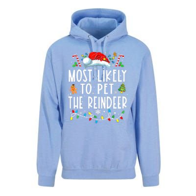 Most Likely To Pet The Reindeer Funny Christmas Pajamas Unisex Surf Hoodie