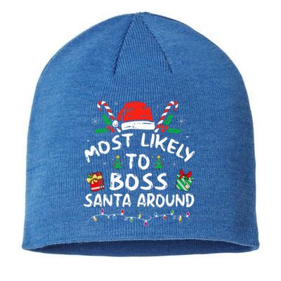 Most Likely To Boss Santa Around Family Matching Christmas  Sustainable Beanie