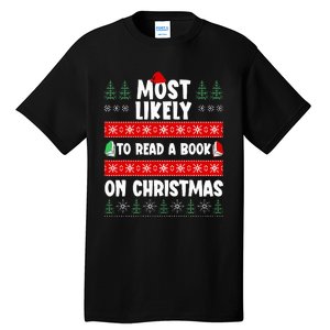 Most Likely To Read A Book On Christmas Matching Family  Tall T-Shirt