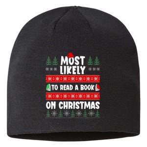 Most Likely To Read A Book On Christmas Matching Family  Sustainable Beanie