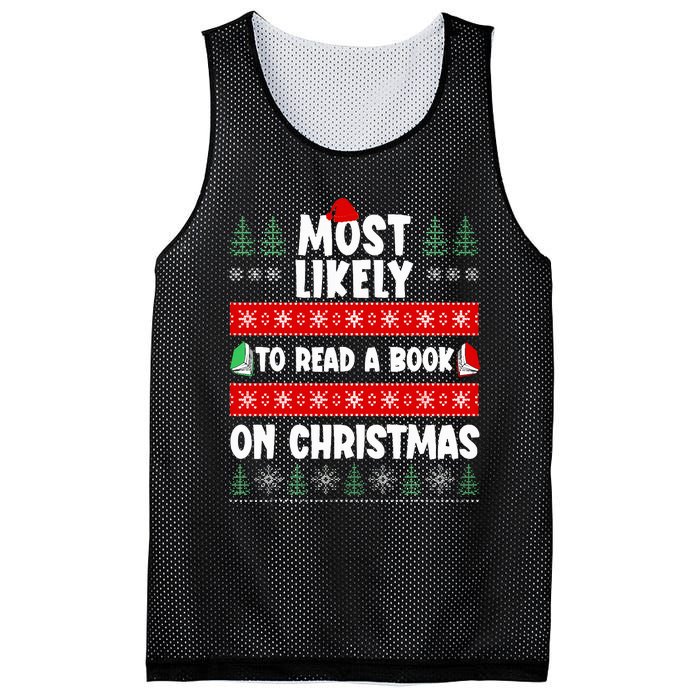 Most Likely To Read A Book On Christmas Matching Family  Mesh Reversible Basketball Jersey Tank