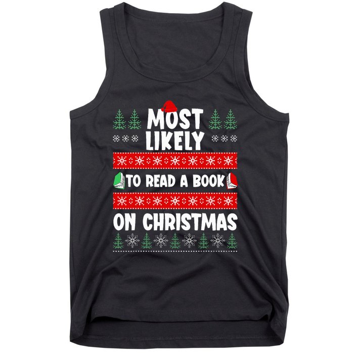 Most Likely To Read A Book On Christmas Matching Family  Tank Top