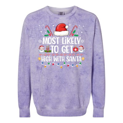 Most Likely To Get High With Santa Family Christmas Pajama Colorblast Crewneck Sweatshirt