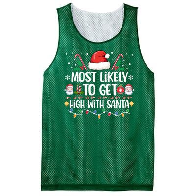 Most Likely To Get High With Santa Family Christmas Pajama Mesh Reversible Basketball Jersey Tank