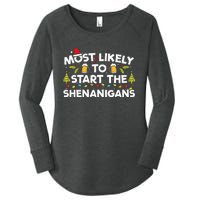 Most Likely To Start The Shenanigans Funny Family Christmas Women's Perfect Tri Tunic Long Sleeve Shirt